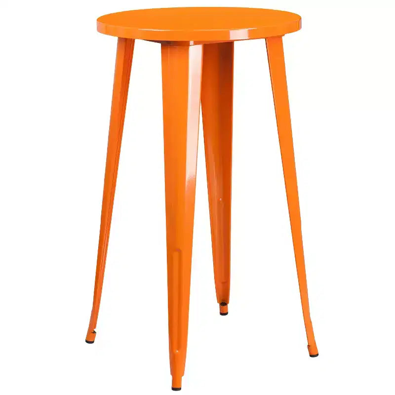 Flash Furniture Commercial Grade 24 Round Metal Indoor-Outdoor Bar Table Set with 2 Vertical Slat Back Stools