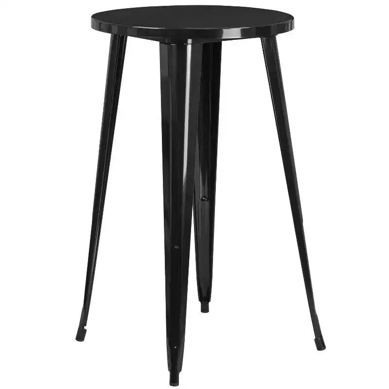 Flash Furniture Commercial Grade 24 Round Metal Indoor-Outdoor Bar Table Set with 2 Vertical Slat Back Stools