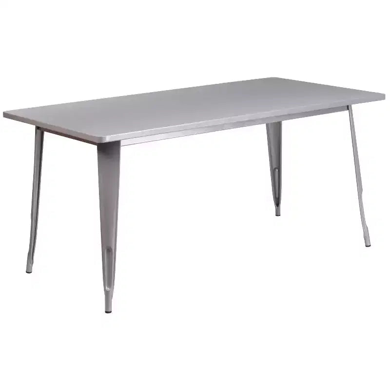 Flash Furniture Commercial Grade 31.5 x 63 Rectangular Metal Indoor-Outdoor Table Set with 6 Arm Chairs