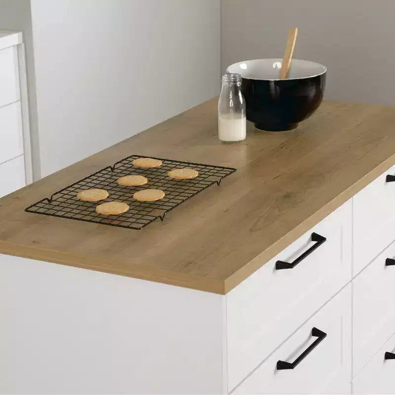 Îlot de cuisine à 6 tiroirs – style maison de campagne, blanc et érable muscade, 47,25 po l