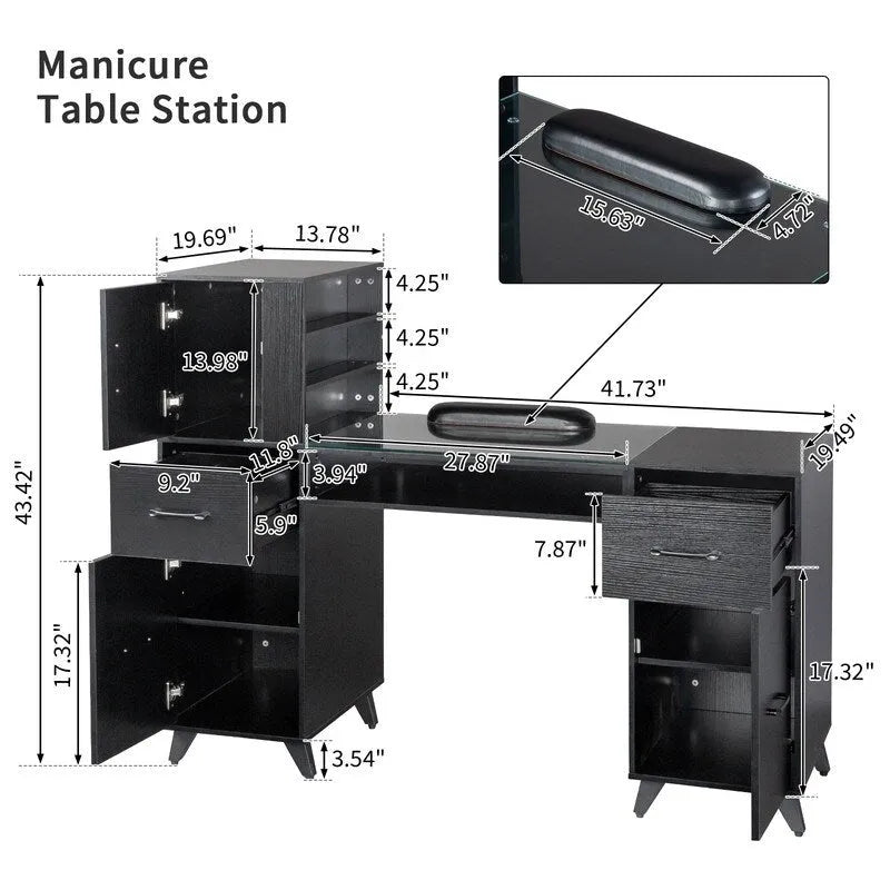Bureau informatique de 140 cm avec étagères, tiroirs et armoire