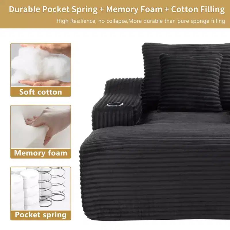 Chaise longue de 170 cm, canapé-lit intérieur avec 2 oreillers, canapé simple sans armature pour salon, aucun assemblage requis