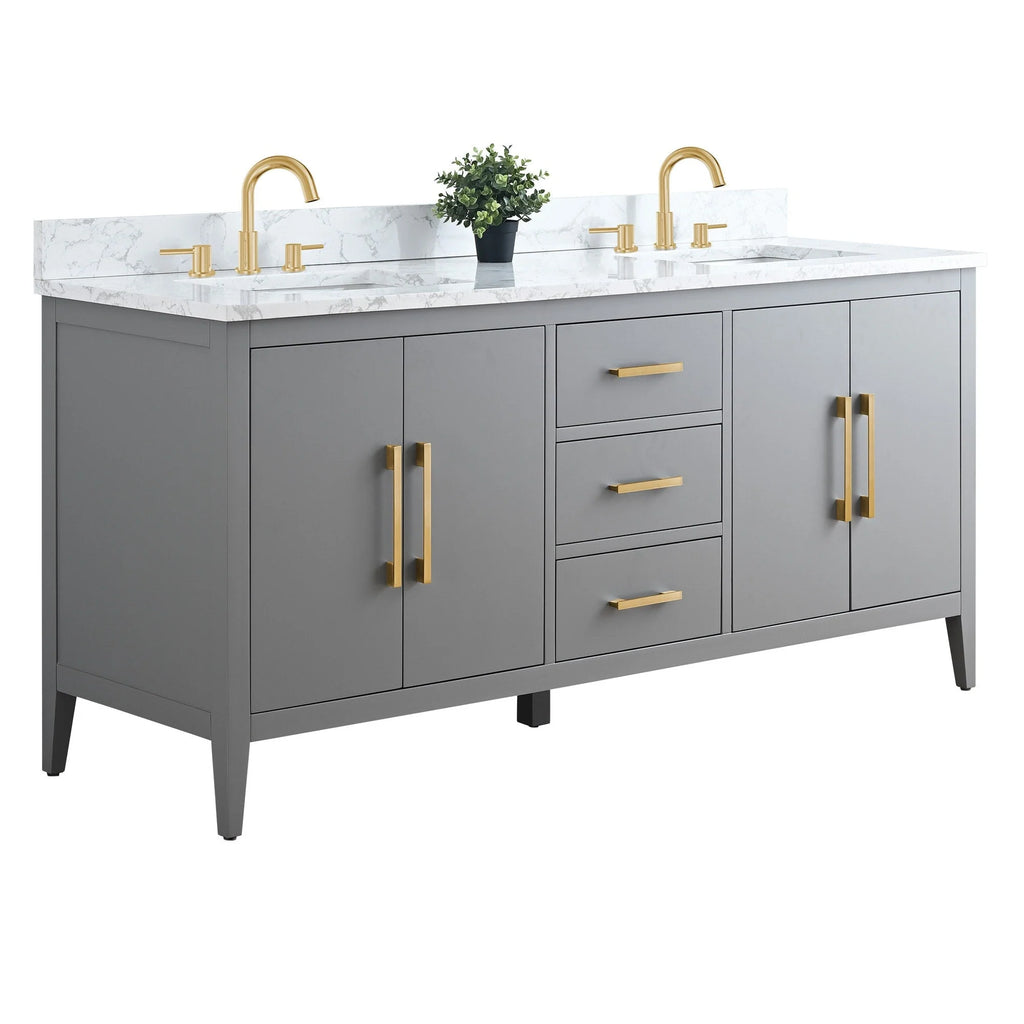 Vanity Art 72 Double Sink Bathroom Vanity Cabinet with Engineered Marble Top
