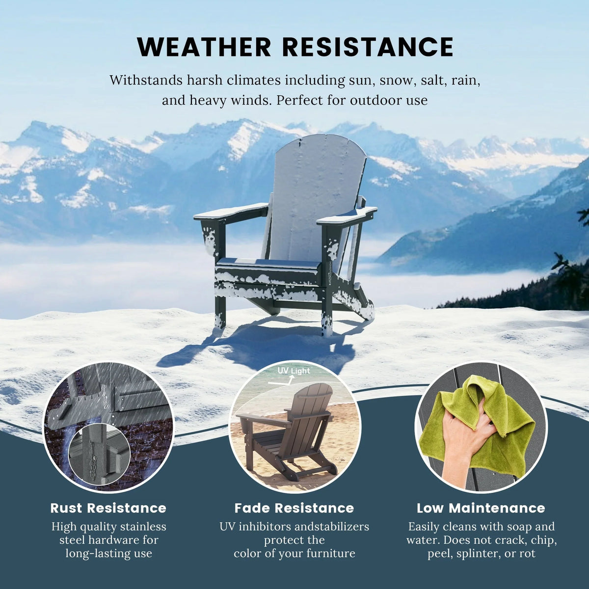 Polytrends Laguna Fade Resistant All Weather Outdoor Patio Folding Adirondack Chair