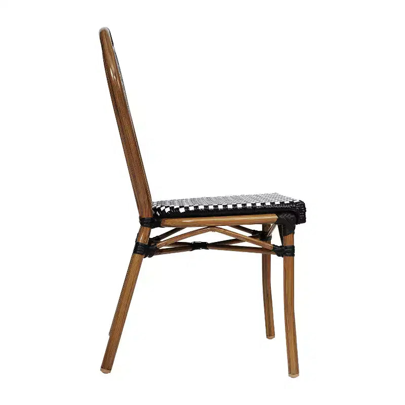 Chaise empilable de bistrot Thonet commerciale intérieure/extérieure Flash Furniture Lourdes, rotin synthétique et cadre en aluminium