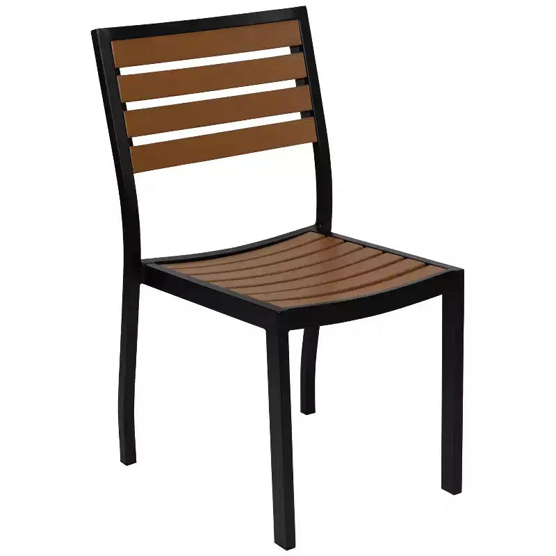 Flash Furniture Lark Outdoor Patio Bistro Dining Table Set with 2 Chairs and Faux Teak Poly Slats
