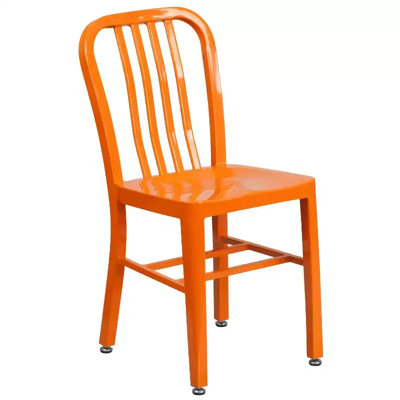Emma and Oliver Commercial Grade 30 Round Metal Indoor-Outdoor Table Set & 4 Slat Back Chairs