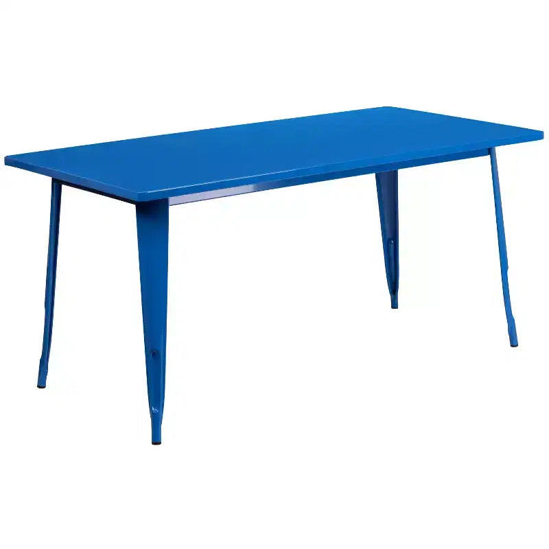 Emma and Oliver Commercial Grade Rectangular Metal Indoor-Outdoor Table Set with 6 Stack Chairs