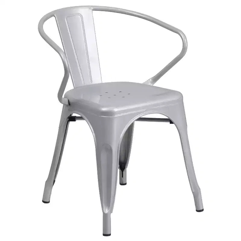 Emma and Oliver Commercial Grade Rectangular Metal Indoor-Outdoor Table Set with 6 Arm Chairs