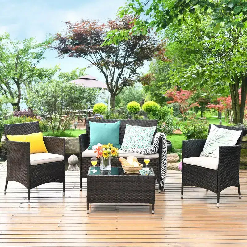 Costway 8PCS Rattan Patio Furniture Set Cushioned Sofa Chair Coffee Table Red\Brown\Turquoise