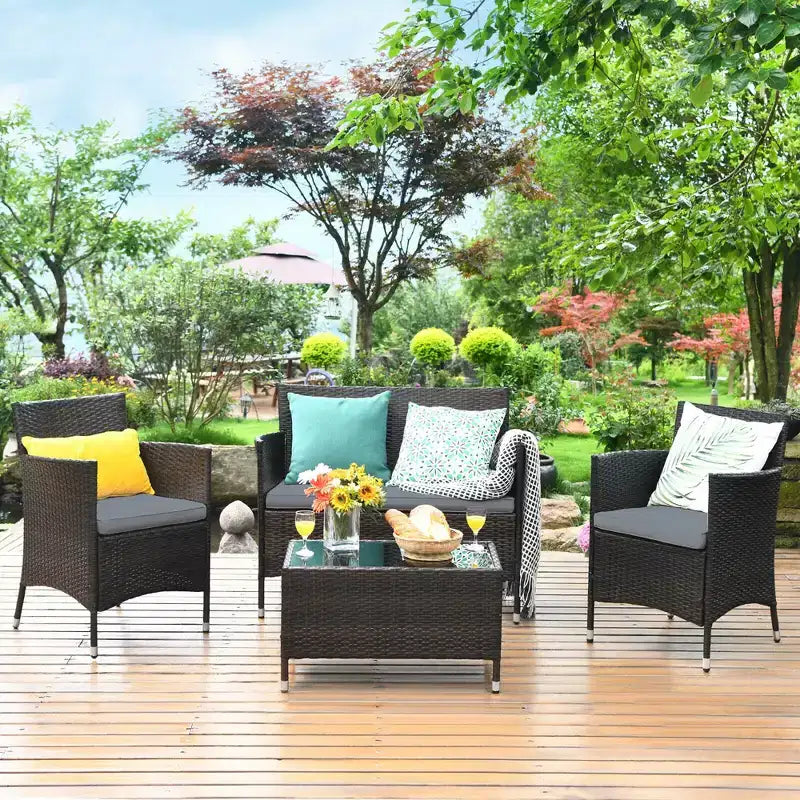 Costway 8PCS Rattan Patio Furniture Set Cushioned Sofa Chair Coffee Table Red\Brown\Turquoise