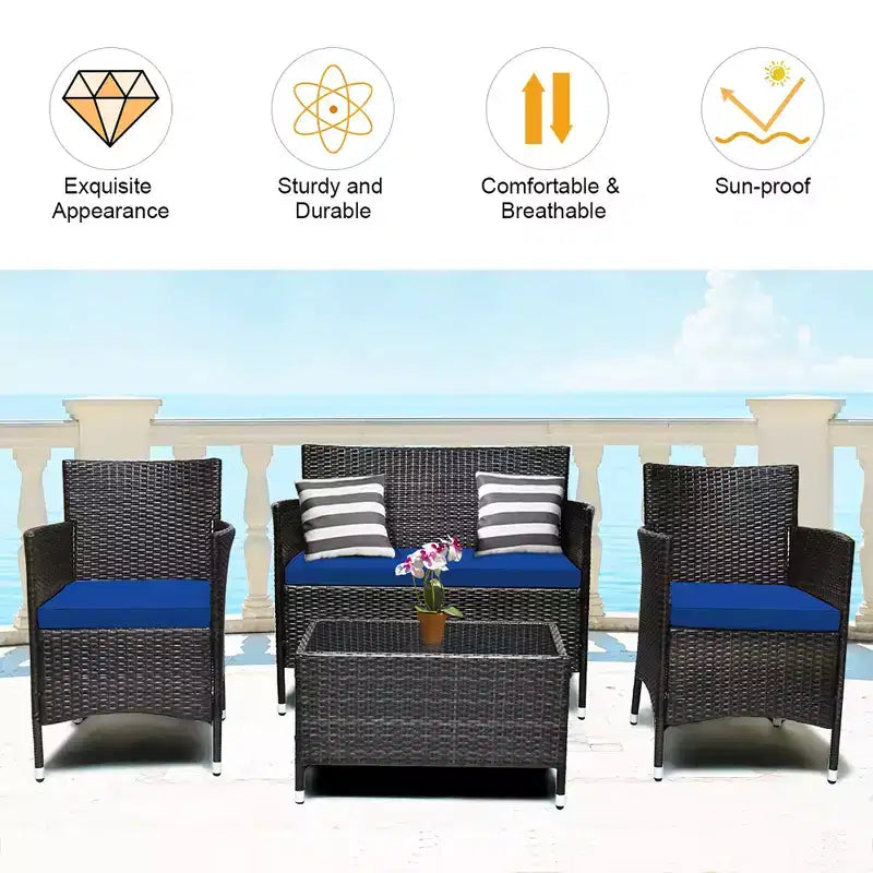 Costway 8PCS Rattan Patio Furniture Set Cushioned Sofa Chair Coffee Table Red\Brown\Turquoise