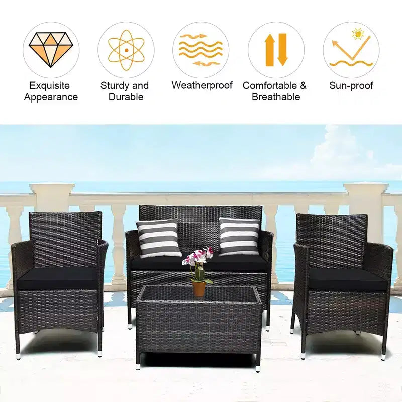 Costway 8PCS Rattan Patio Furniture Set Cushioned Sofa Chair Coffee Table Red\Brown\Turquoise