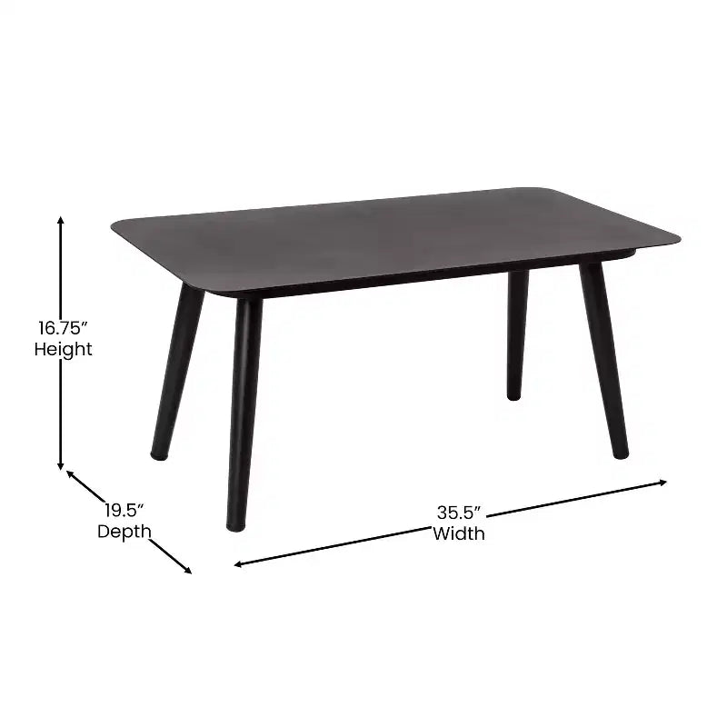 Merrick Lane Outdoor Furniture 4 Piece Black Woven Aluminum Frame Loveseat, 2 Chair and Coffee Table Set With Gray Cushions