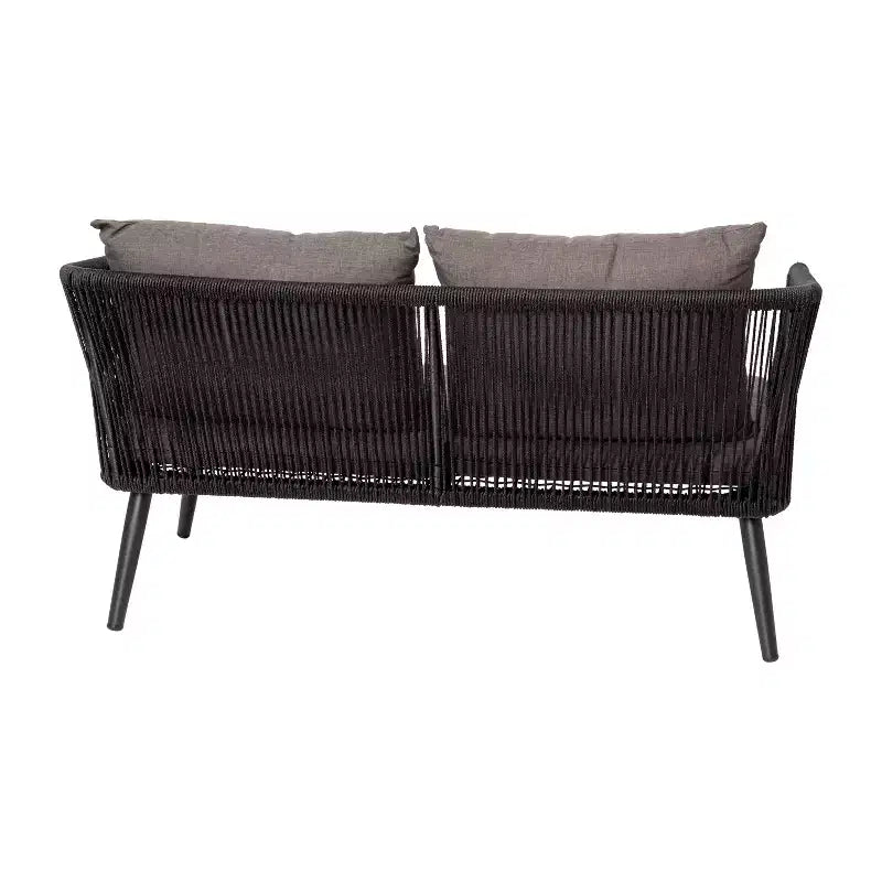 Merrick Lane Outdoor Furniture 4 Piece Black Woven Aluminum Frame Loveseat, 2 Chair and Coffee Table Set With Gray Cushions