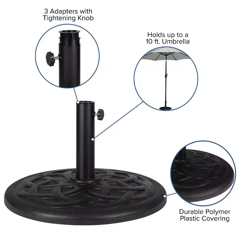 Merrick Lane 7 Piece Dining Set with Umbrella & Base - Steel Framed Table with Umbrella Hole & 4 Club Chairs