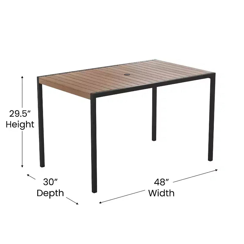 Merrick Lane 7 Piece Dining Set with Umbrella & Base - Steel Framed Table with Umbrella Hole & 4 Club Chairs