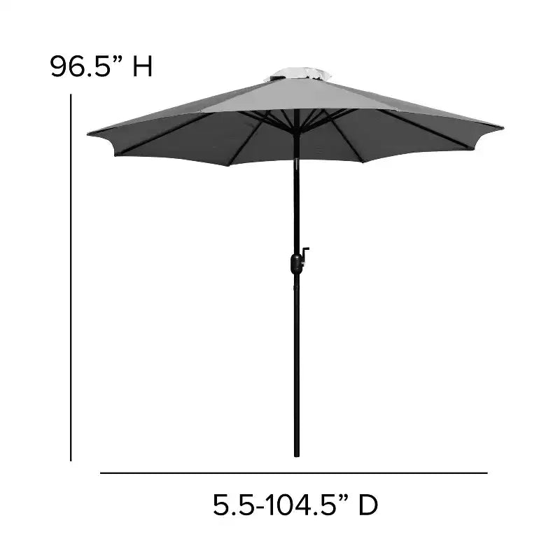 Merrick Lane 7 Piece Dining Set with Umbrella & Base - Steel Framed Table with Umbrella Hole & 4 Club Chairs