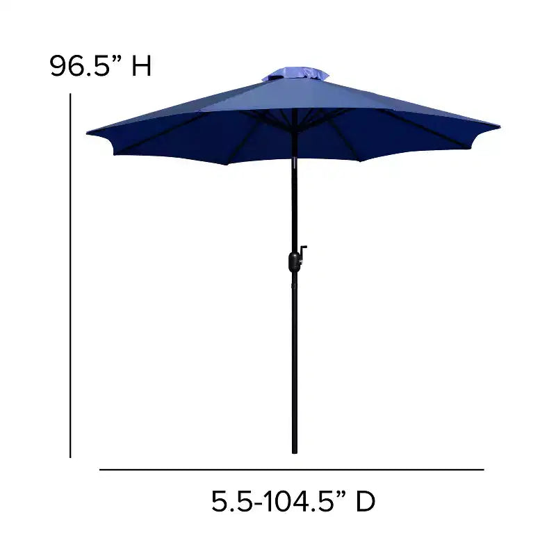 Merrick Lane 7 Piece Dining Set with Umbrella & Base - Steel Framed Table with Umbrella Hole & 4 Club Chairs