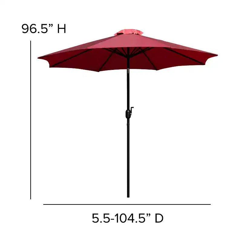 Merrick Lane 7 Piece Dining Set with Umbrella & Base - Steel Framed Table with Umbrella Hole & 4 Club Chairs