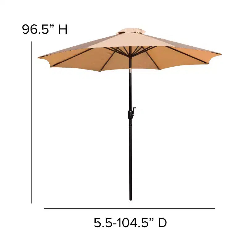 Merrick Lane 7 Piece Dining Set with Umbrella & Base - Steel Framed Table with Umbrella Hole & 4 Club Chairs