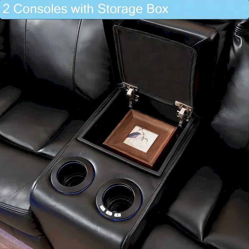 Canapé d'angle inclinable électrique avec lumières LED, fauteuil inclinable en similicuir, porte-gobelets en forme de L, port USB pour salon noir