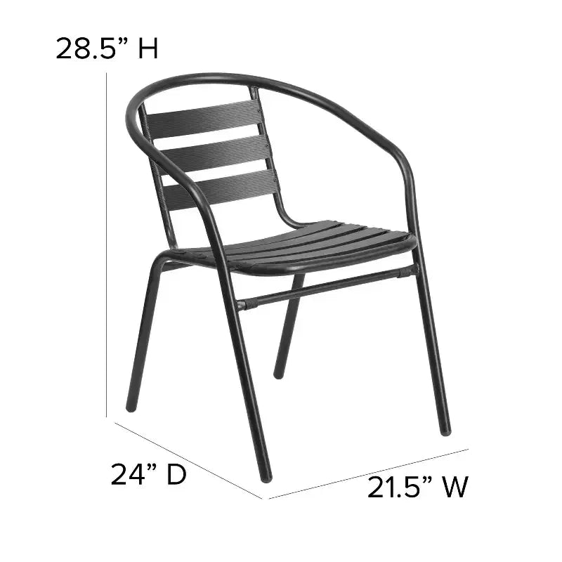 Emma and Oliver 7 Piece Patio Table & Chairs Set with 31.5x55 Rectangular Metal Table with Tempered Glass Top and 6 Black Aluminum Stacking Chairs
