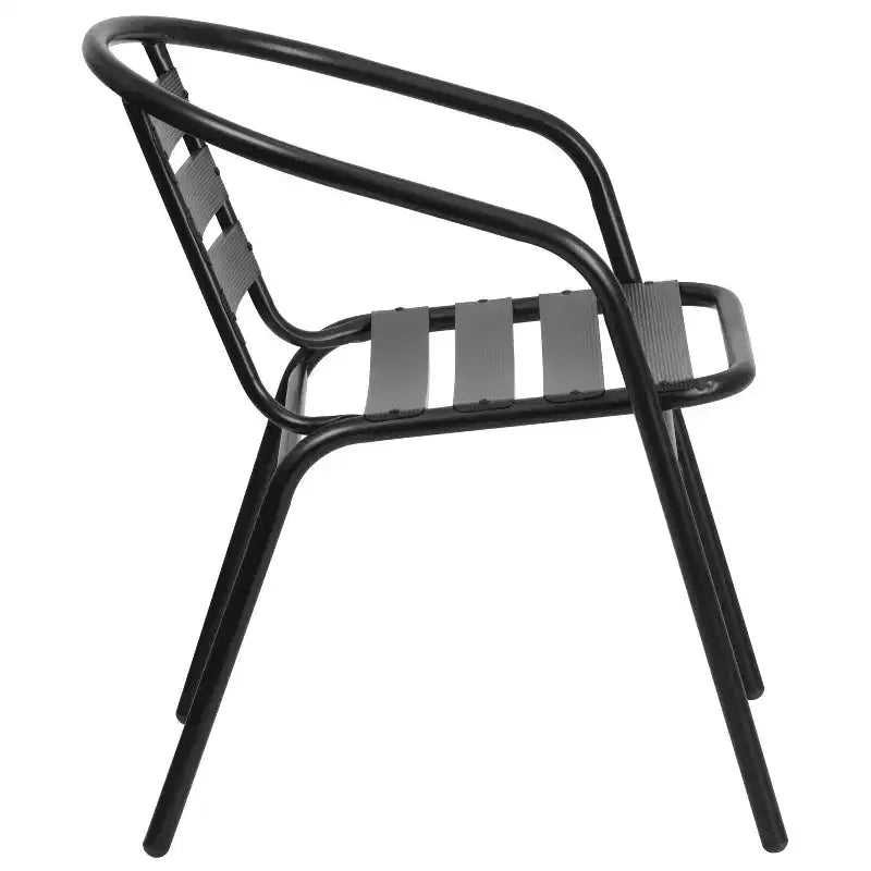 Emma and Oliver 7 Piece Patio Table & Chairs Set with 31.5x55 Rectangular Metal Table with Tempered Glass Top and 6 Black Aluminum Stacking Chairs