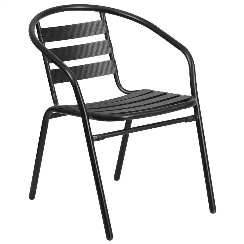 Emma and Oliver 7 Piece Patio Table & Chairs Set with 31.5x55 Rectangular Metal Table with Tempered Glass Top and 6 Black Aluminum Stacking Chairs