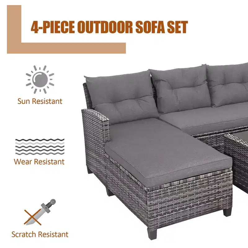 Costway 4PCS Patio Rattan Furniture Set Sofa Ottoman Cushion Garden Deck White/Gray/Black