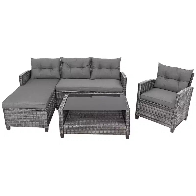 Costway 4PCS Patio Rattan Furniture Set Sofa Ottoman Cushion Garden Deck White/Gray/Black
