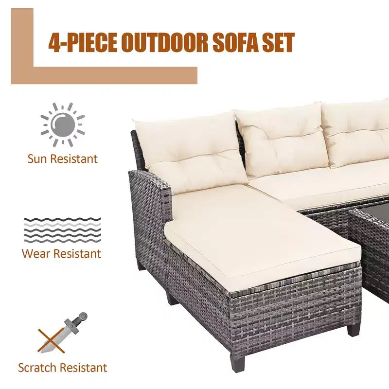 Costway 4PCS Patio Rattan Furniture Set Sofa Ottoman Cushion Garden Deck White/Gray/Black