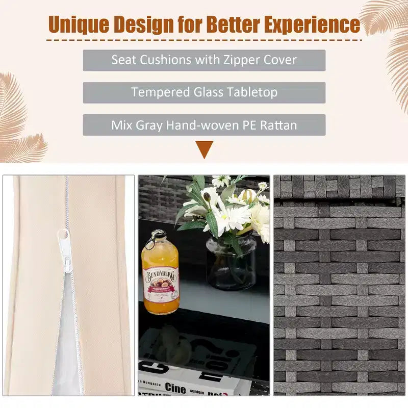 Costway 4PCS Patio Rattan Furniture Set Sofa Ottoman Cushion Garden Deck White/Gray/Black