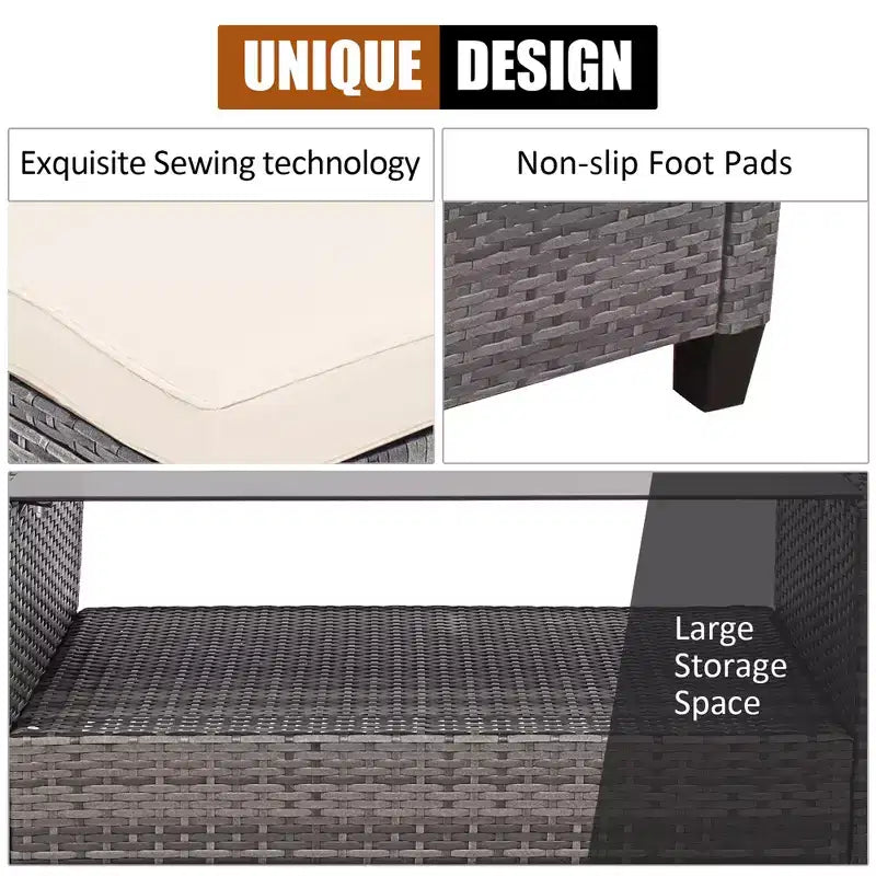 Costway 4PCS Patio Rattan Furniture Set Sofa Ottoman Cushion Garden Deck White/Gray/Black