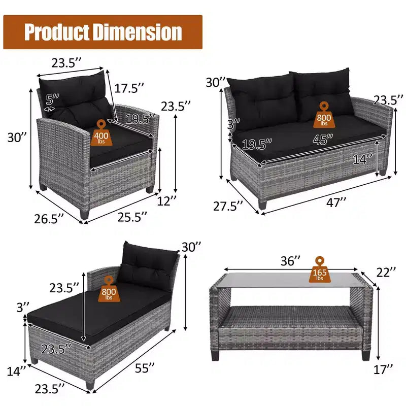 Costway 4PCS Patio Rattan Furniture Set Sofa Ottoman Cushion Garden Deck White/Gray/Black