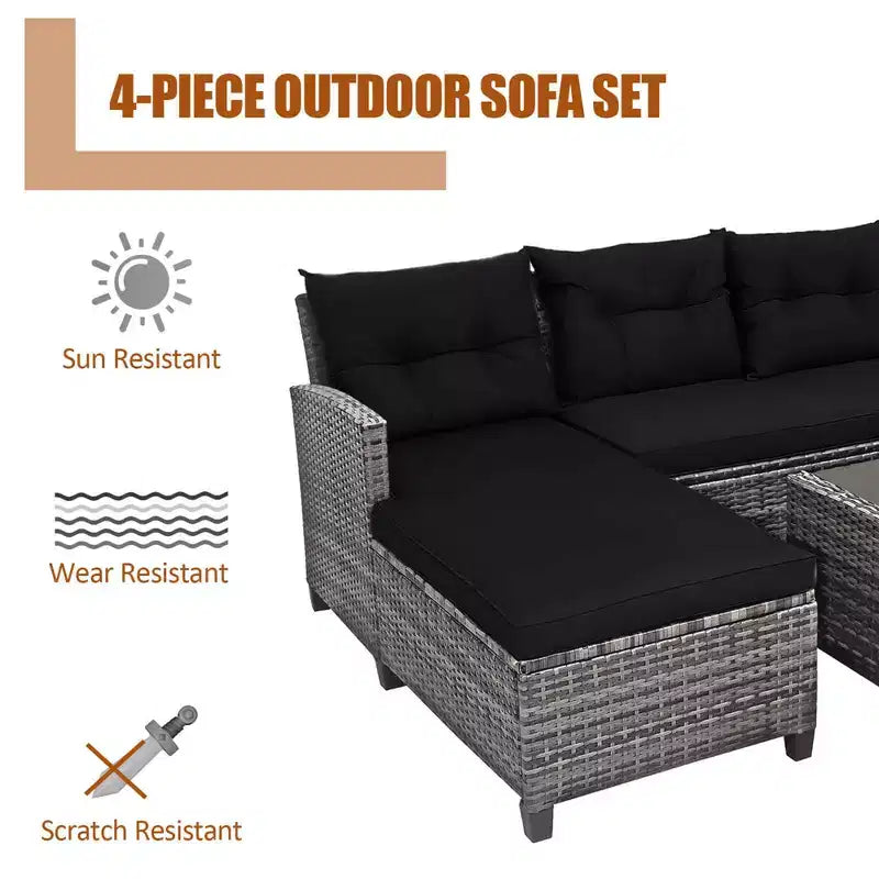Costway 4PCS Patio Rattan Furniture Set Sofa Ottoman Cushion Garden Deck White/Gray/Black