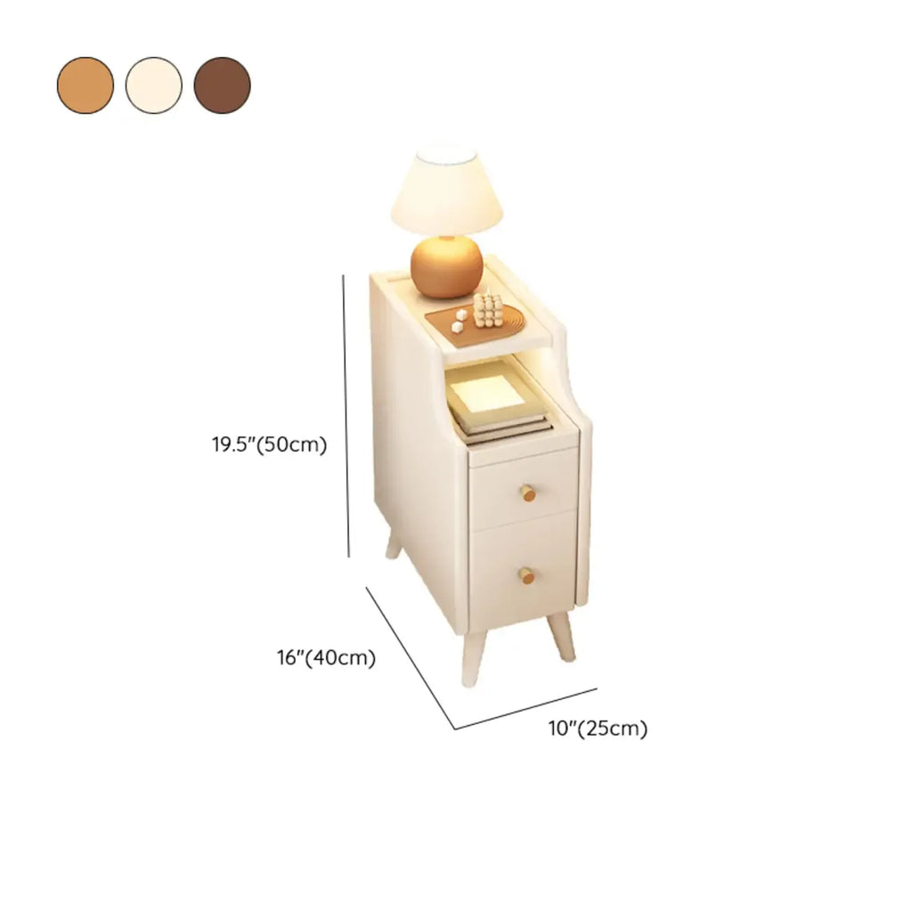 Narrow White Wood 2 Shelves Nightstand