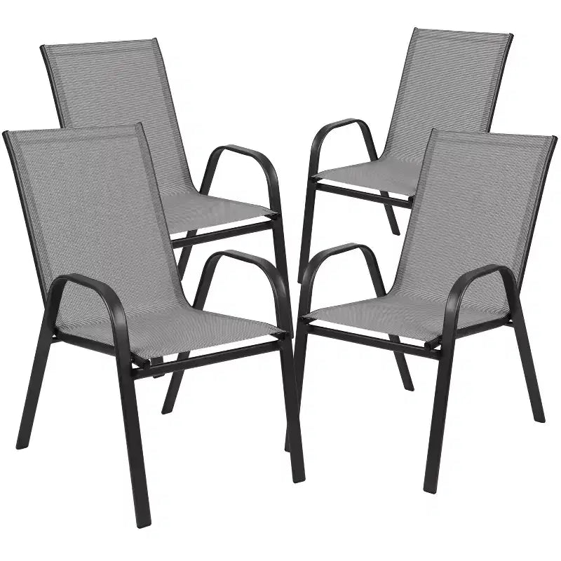 Emma and Oliver Five Piece Patio Table Set with Round Metal Table with Tempered Glass Top and 4 Flex Comfort Stacking Chairs
