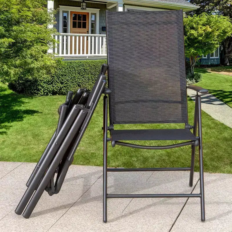 Captiva Designs 5pc Outdoor Dining Set with 7-Position Adjustable Folding Chairs & Round Metal Table with Umbrella Hole