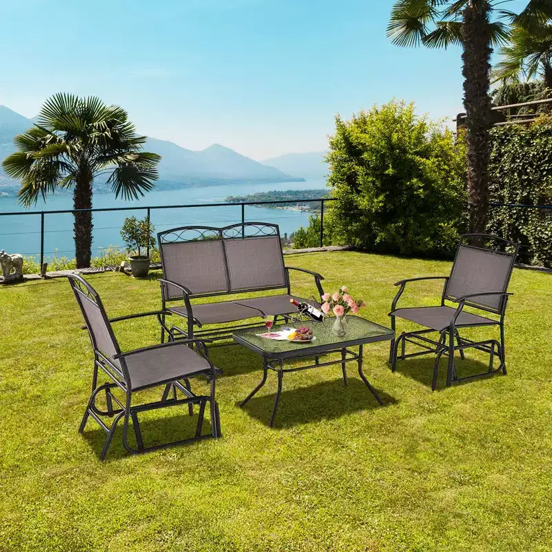 Costway 4pcs Patio Glider Conversation Set Swing Rocking Chair Table Heavy-Duty Outdoor