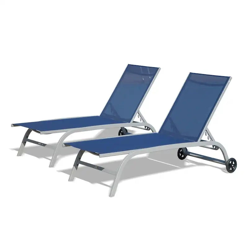 Chaise longue – Lot de 2, chaises longues avec roulettes, chaises longues avec 5 positions réglables, chaises de piscine (2 chaises longues)