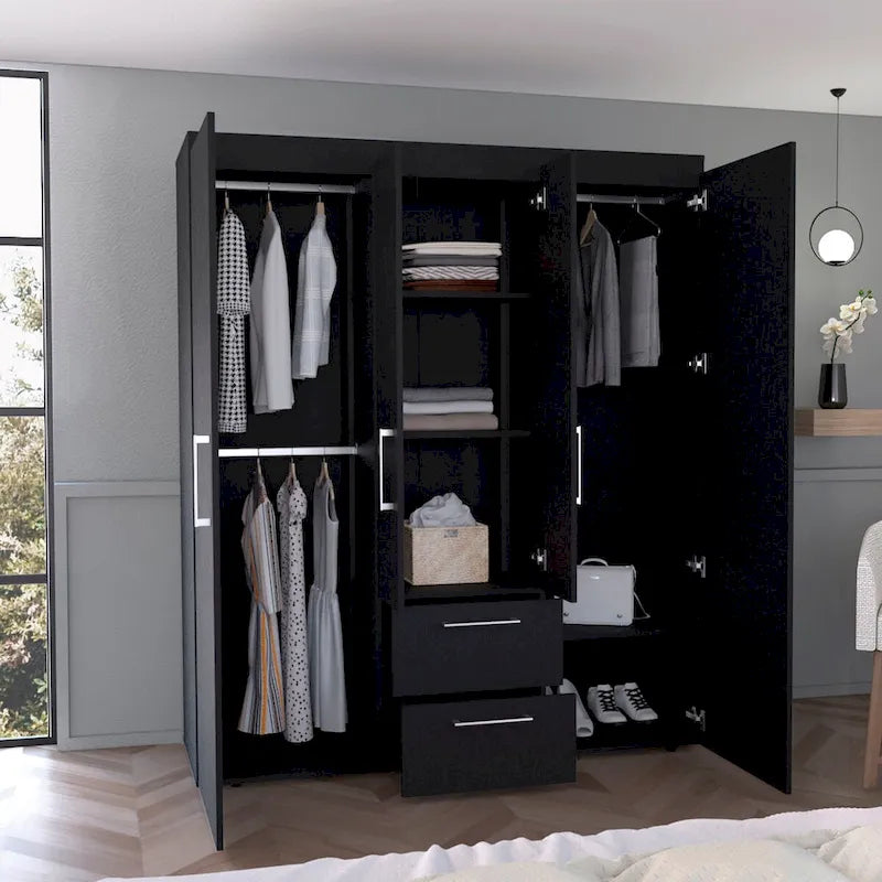 Bariloche Armoire with Hanging Rods, Shelves, 2 Drawers
