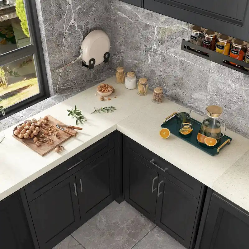 Efficient Corner Kitchen Cabinet L-Shape Kitchen Island: Ample Storage with Smooth - sliding Drawers,UV Countertop