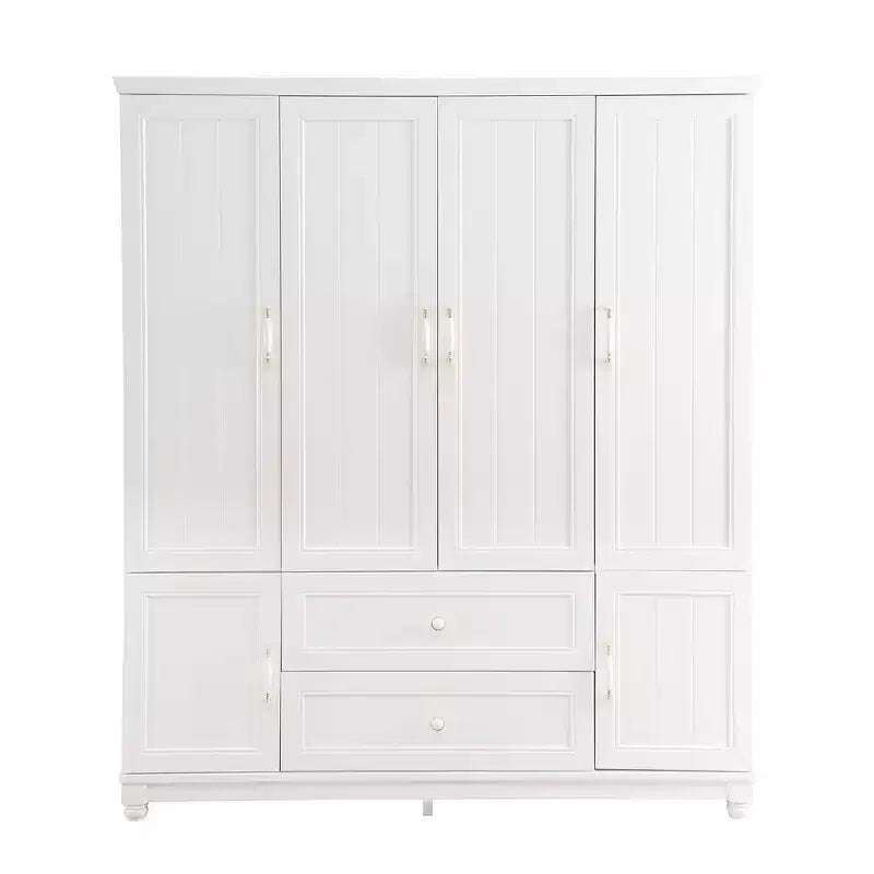 Armoire en bois blanc de 156 cm avec 2 tiroirs, tringle et étagères