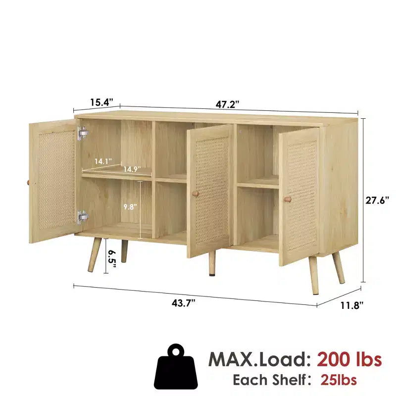 Ensemble de salon 2 pièces en rotin marron (meuble TV + table basse), 1 place