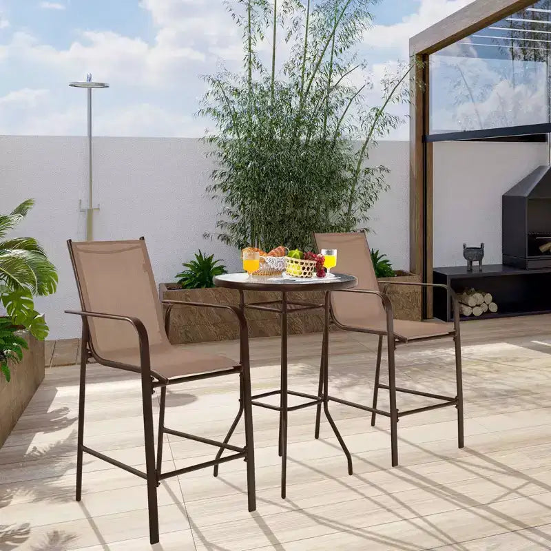 Costway 3 PCS Outdoor Patio Bar Table Stool Set Height Tempered Glass Top