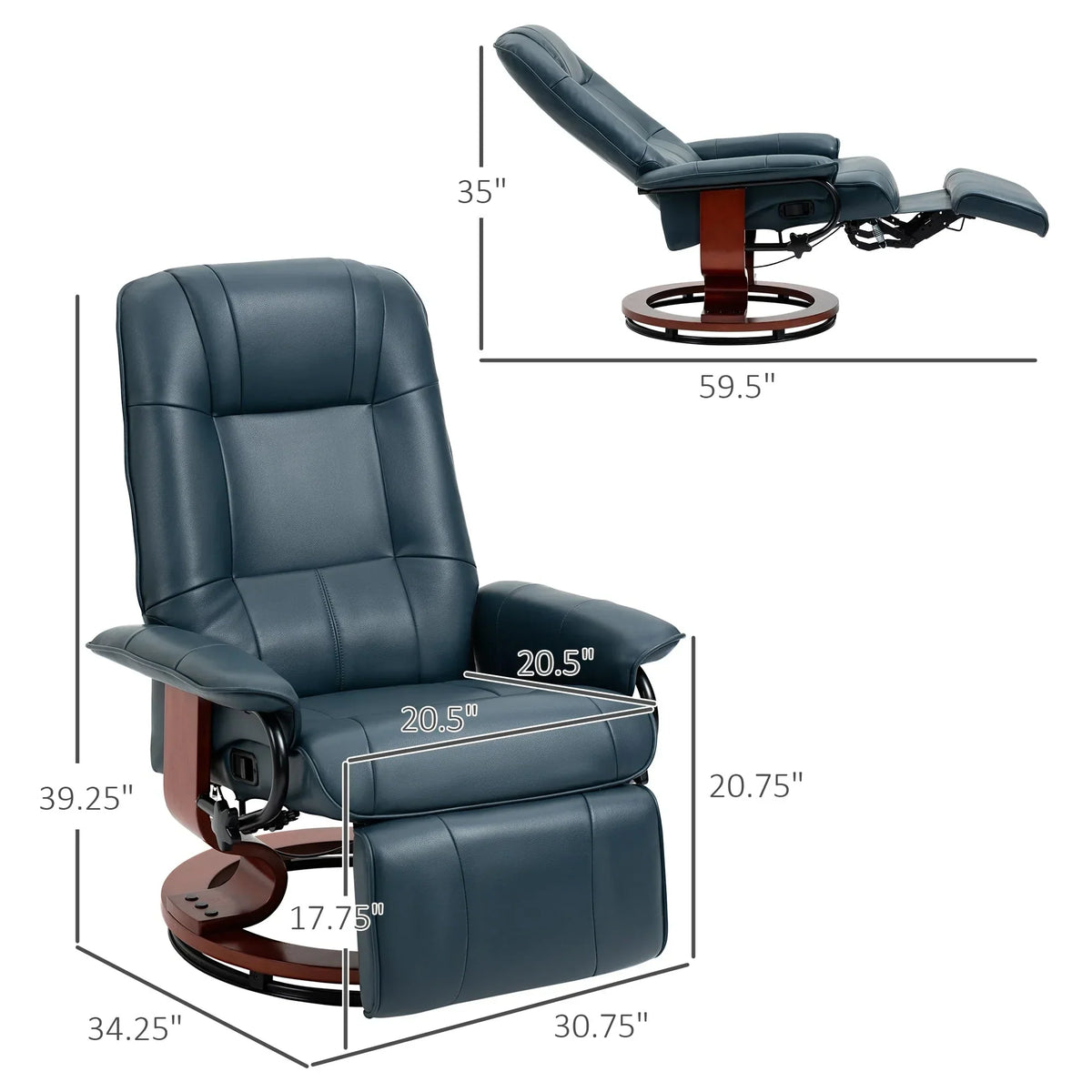 HomCom Faux Leather Adjustable Manual Swivel Base Recliner Chair with Comfortable and Relaxing Footrest