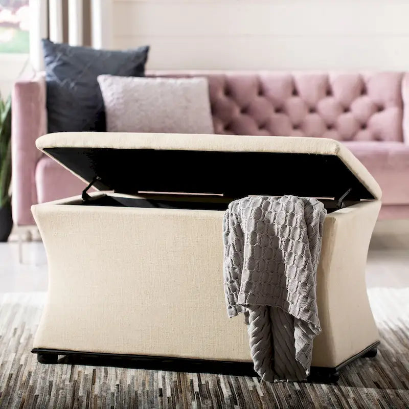 Cream Linen Storage Bench - 36 W x 19 D x 21 H