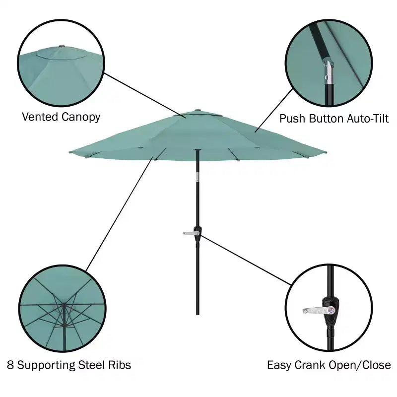 Alaterre Furniture 6pc Outdoor Patio Dining Set, Okemo Table with 10' Auto Tilt Umbrella