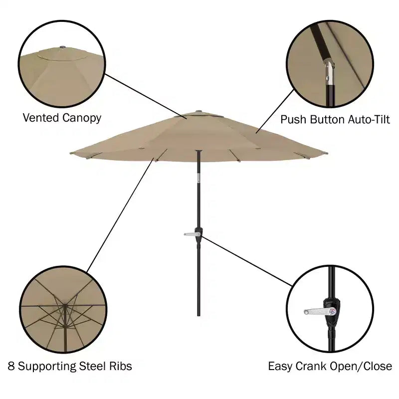 Alaterre Furniture 6pc Outdoor Patio Dining Set, Okemo Table with 10' Auto Tilt Umbrella